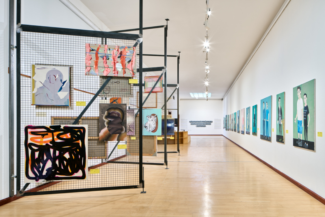 view to the Repeated Survey: Ostrava exhibition, Municipal Library, 2nd floor, 2024. Photo by Jan Kolský